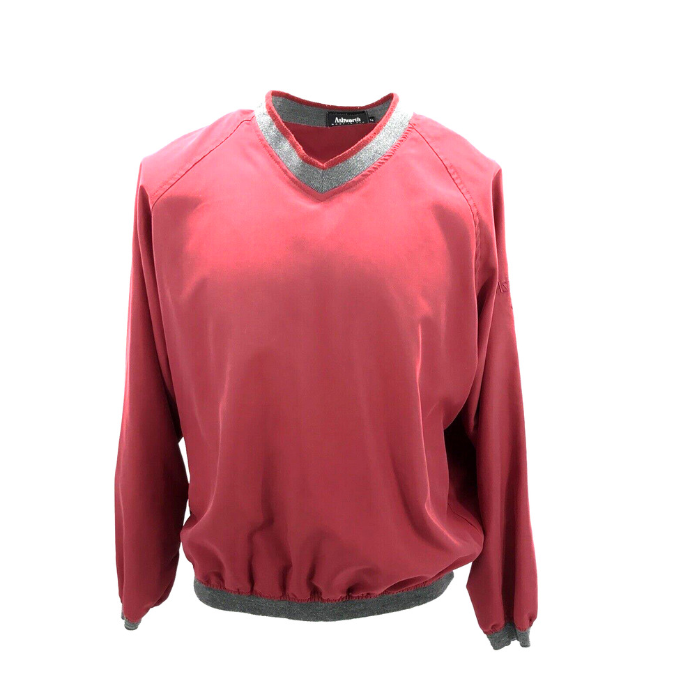 Ashworth Men's V-Neck Pullover Windbreaker Jacket Size Medium Burgundy Made USA